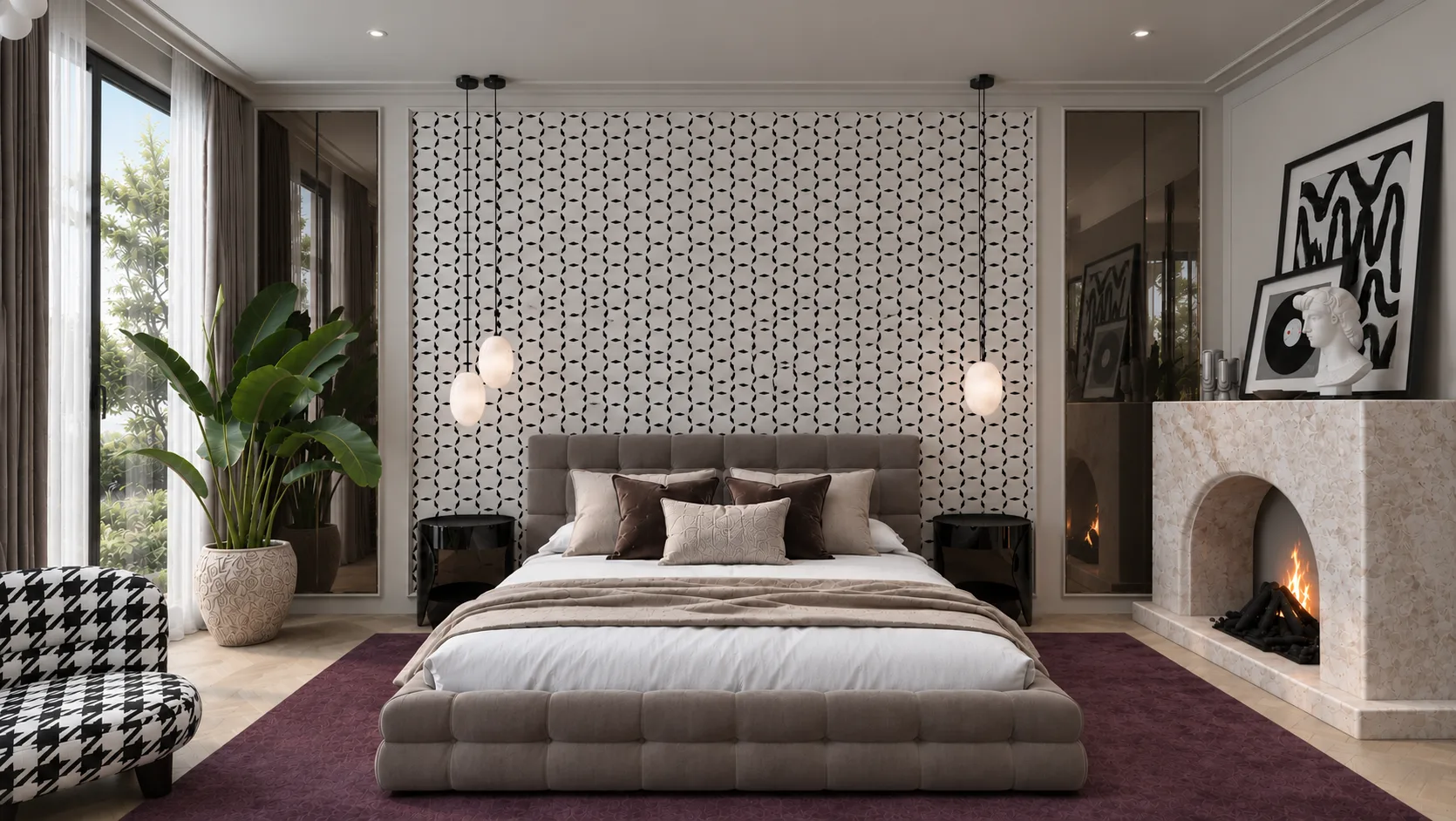 Visualisierung Schlafzimmer mit Kamin – Good Design