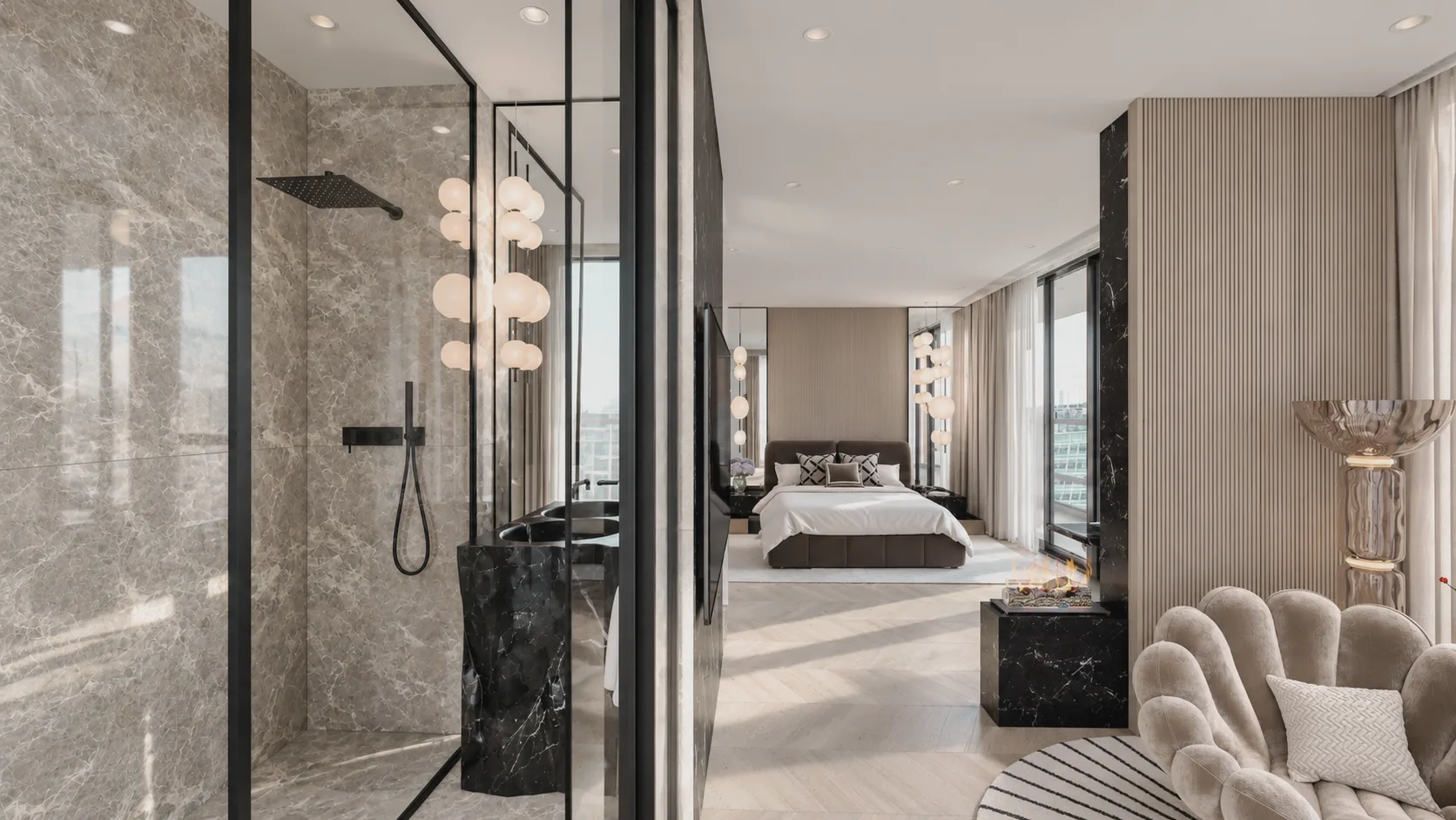 Visualisierung Schlafen & Bad – Interior Design Zuhause Wien